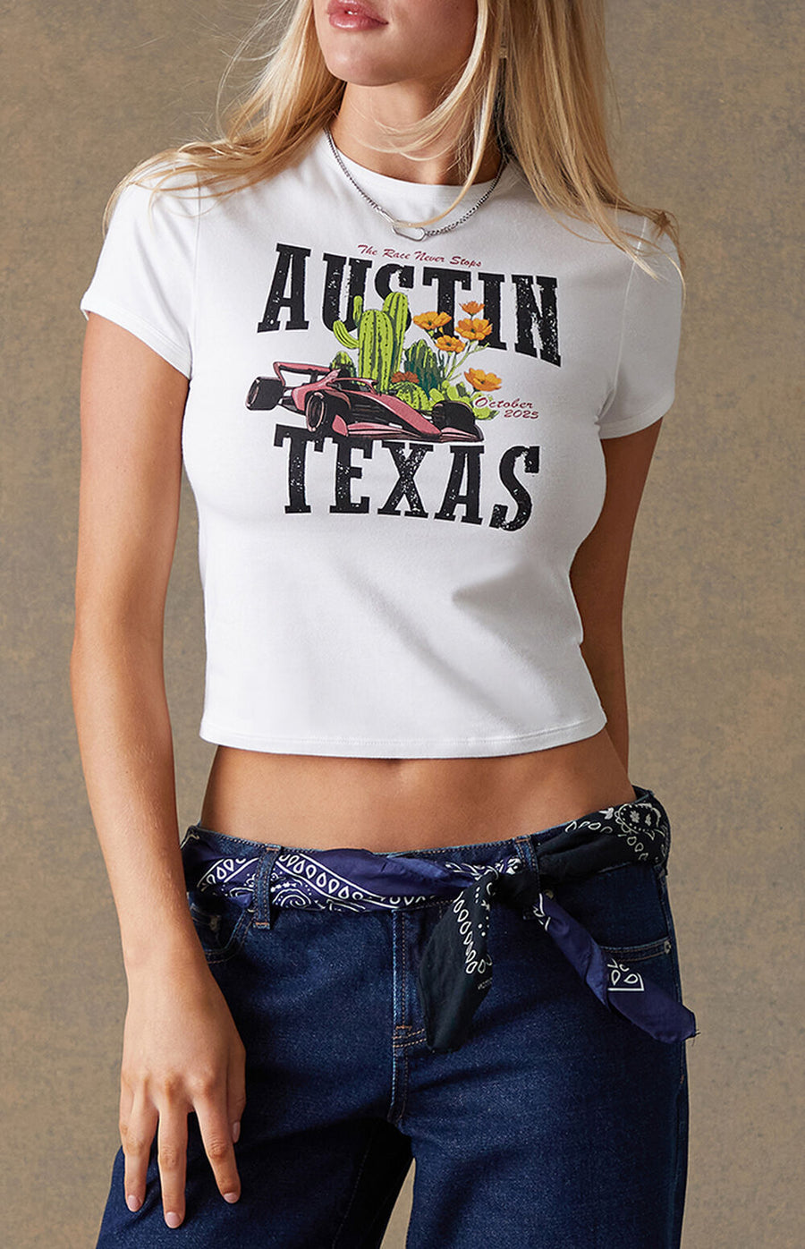 F1 Austin Texas Crop Top – White
