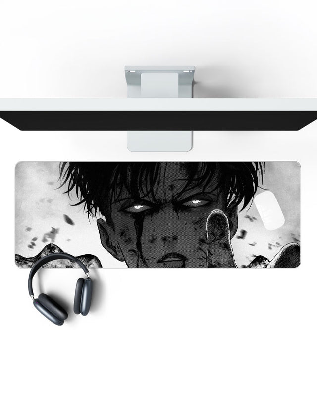 Levi Ackerman – Manga Edition Gaming Desk Mat on a desk, top view