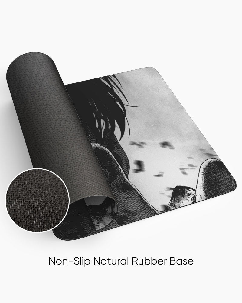 Levi Ackerman – Manga Edition Gaming Desk Mat rolled to show the natural rubber base