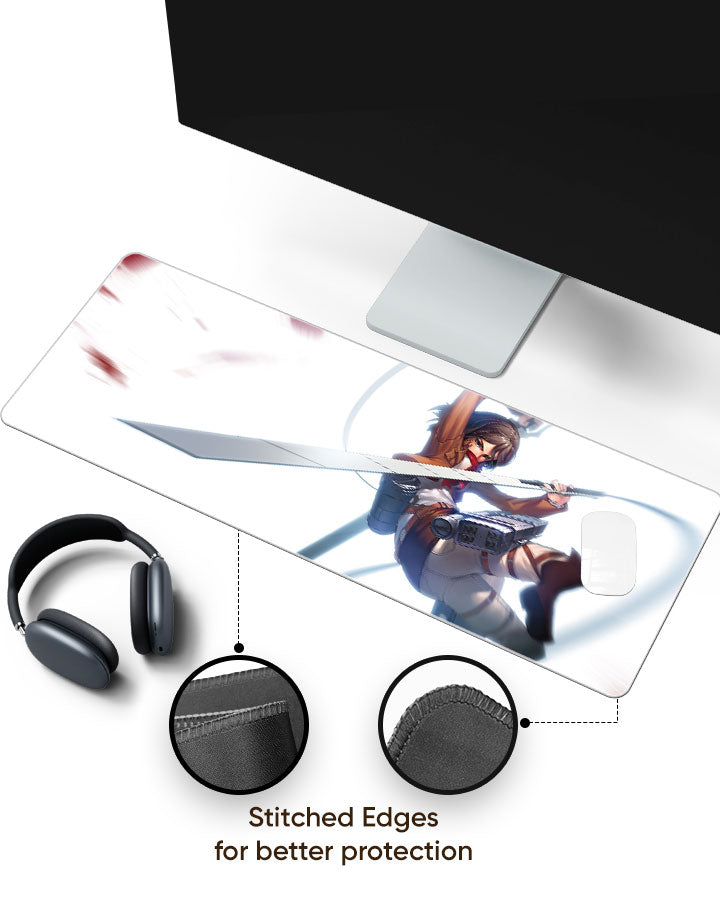 Mikasa Ackerman – Blade Strike Gaming Desk Mat with stitched edges (EdgeGuard)