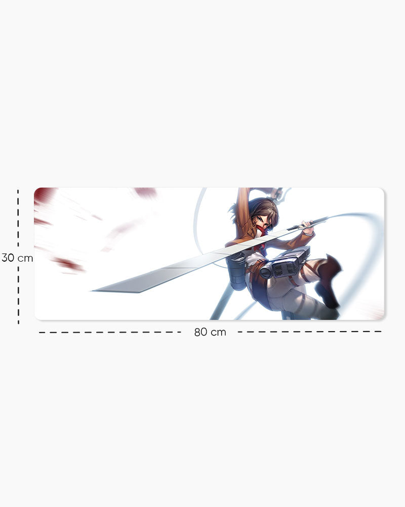 Mikasa Ackerman – Blade Strike Gaming Desk Mat, Large size shown: 80 × 30 cm