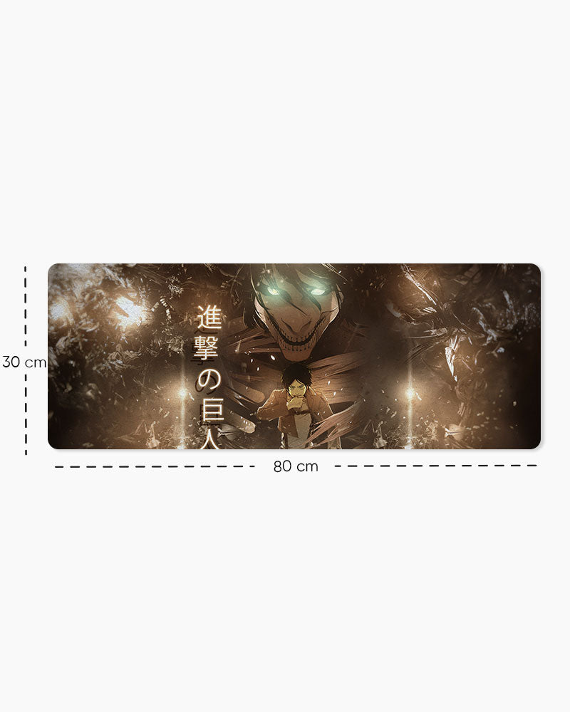 Eren Yeager – Attack Titan Gaming Desk Mat, Large size shown: 80 × 30 cm
