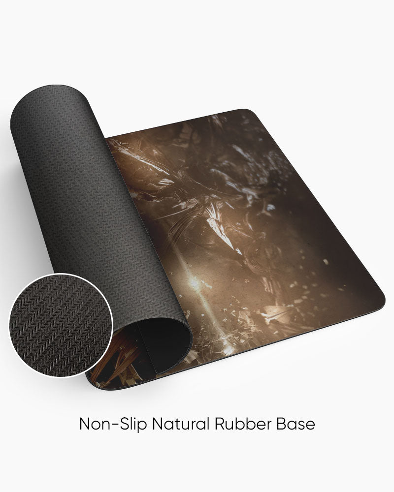 Eren Yeager – Attack Titan Gaming Desk Mat rolled to show the natural rubber base
