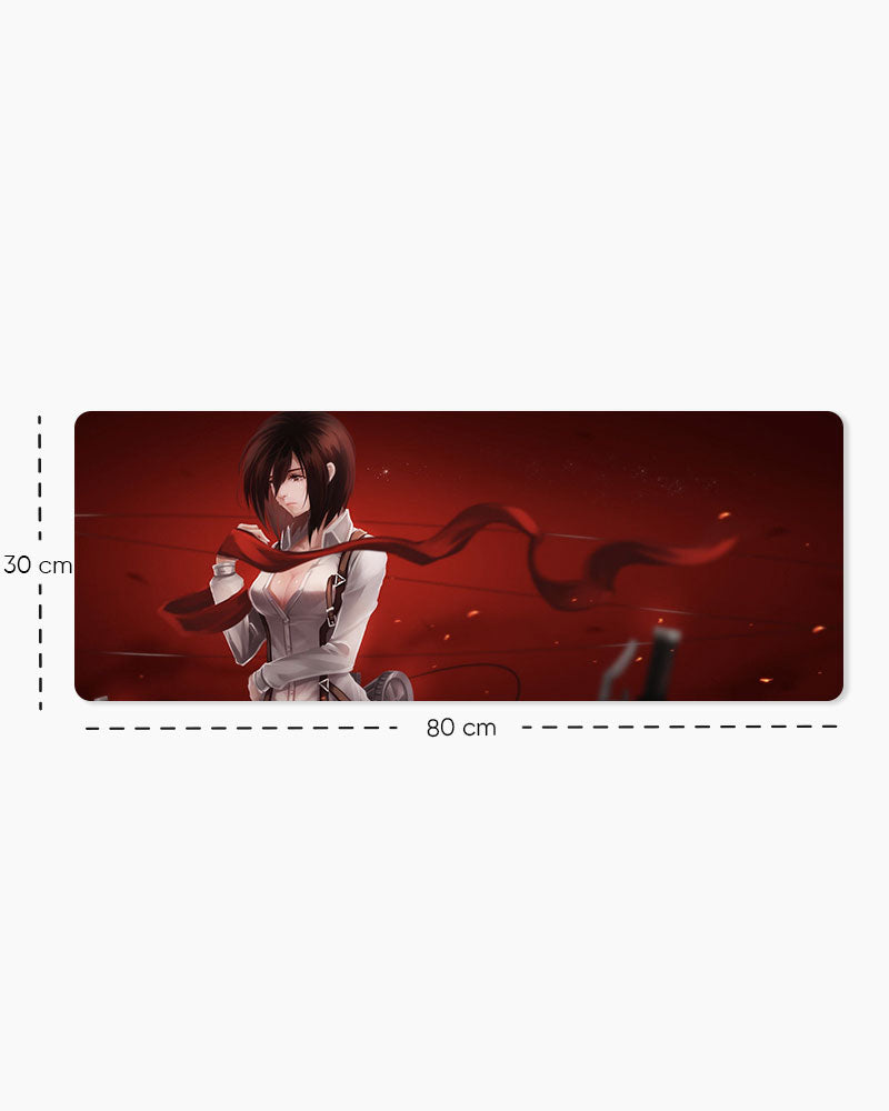 Mikasa Ackerman – Red Scarf Gaming Desk Mat, Large size shown: 80 × 30 cm