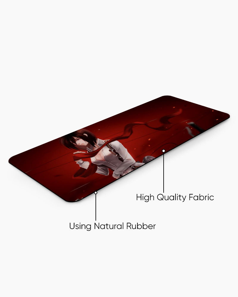 Mikasa Ackerman – Red Scarf Gaming Desk Mat, angled view