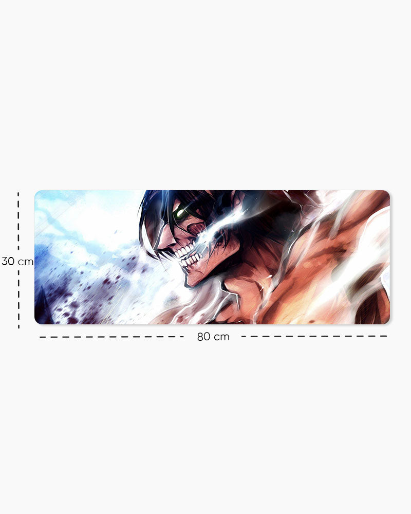 Attack Titan – Lightning Roar Gaming Desk Mat, Large size shown: 80 × 30 cm