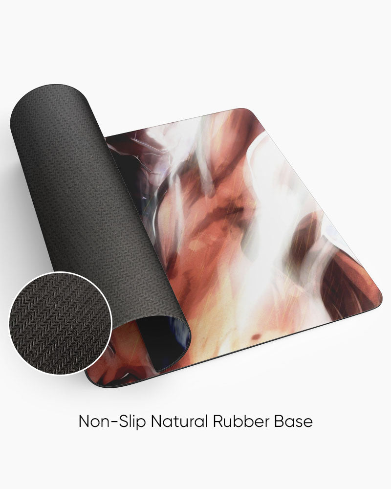 Attack Titan – Lightning Roar Gaming Desk Mat rolled to show the natural rubber base