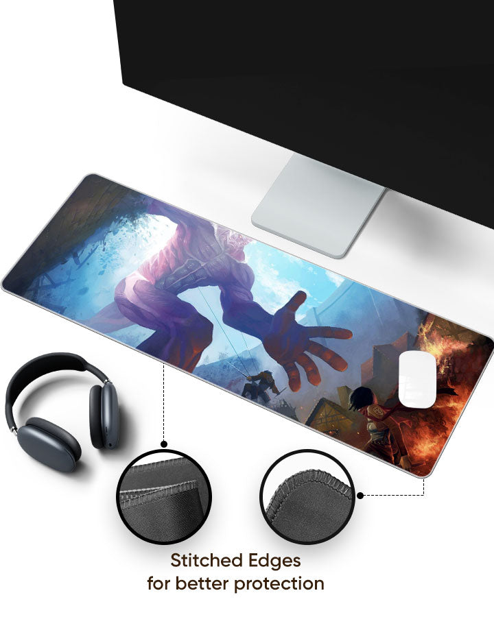 Colossal Titan vs Mikasa Ackerman Gaming Desk Mat with stitched edges (EdgeGuard)