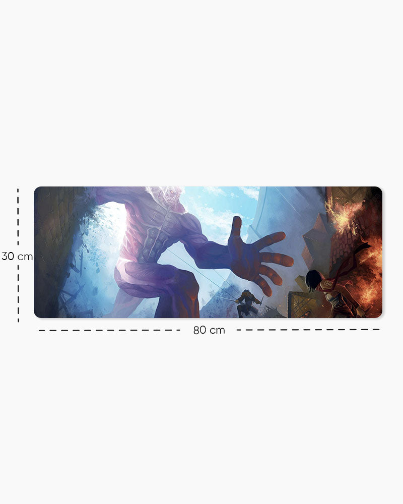 Colossal Titan vs Mikasa Ackerman Gaming Desk Mat, Large size shown: 80 × 30 cm