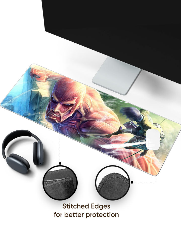 Colossal Titan – Wall Breach Gaming Desk Mat with stitched edges (EdgeGuard)