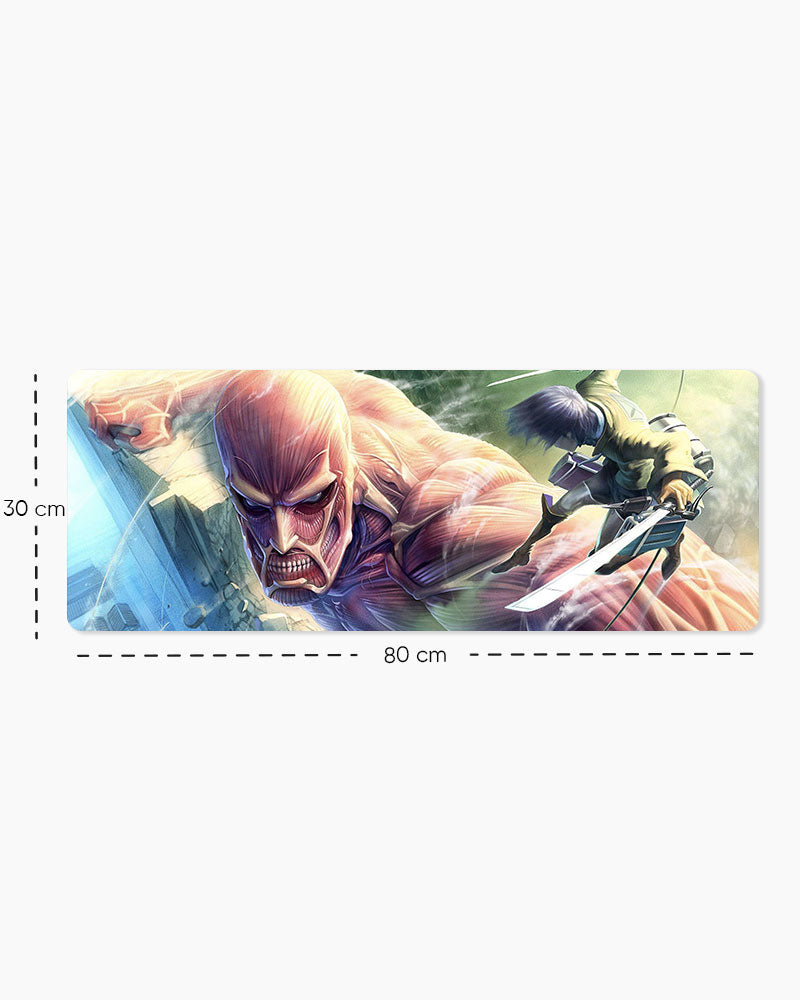 Colossal Titan – Wall Breach Gaming Desk Mat, Large size shown: 80 × 30 cm
