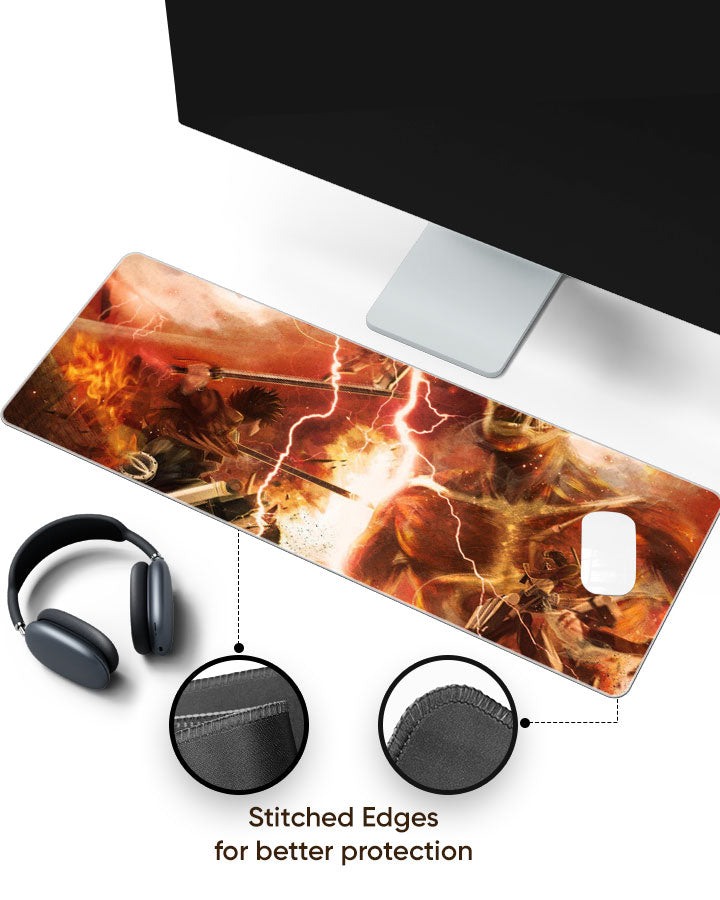 Armored Titan – Lightning Clash Gaming Desk Mat with stitched edges (EdgeGuard)
