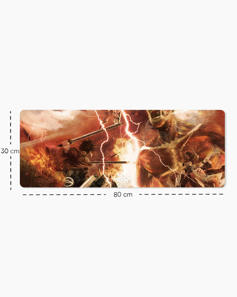 Armored Titan – Lightning Clash Gaming Desk Mat, Large size shown: 80 × 30 cm