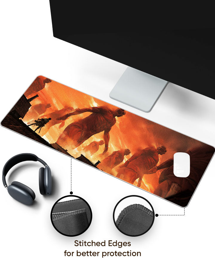 The Rumbling Gaming Desk Mat with stitched edges (EdgeGuard)