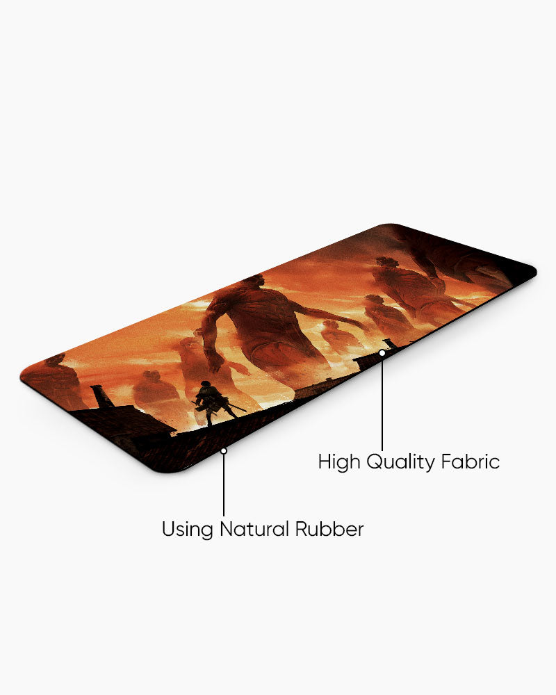 The Rumbling Gaming Desk Mat, angled view