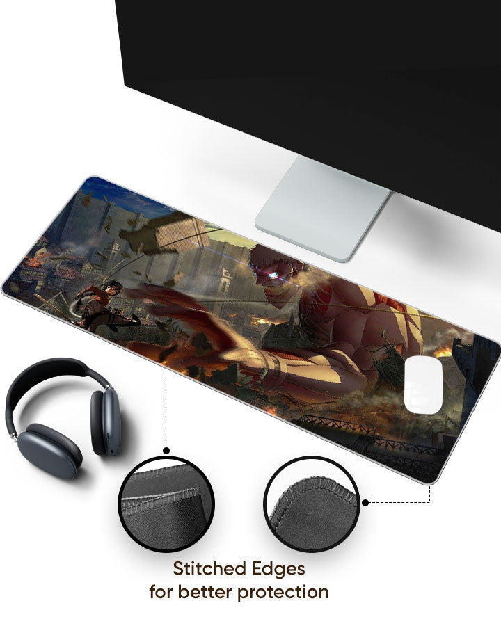 Armored Titan vs Mikasa Ackerman Gaming Desk Mat with stitched edges (EdgeGuard)