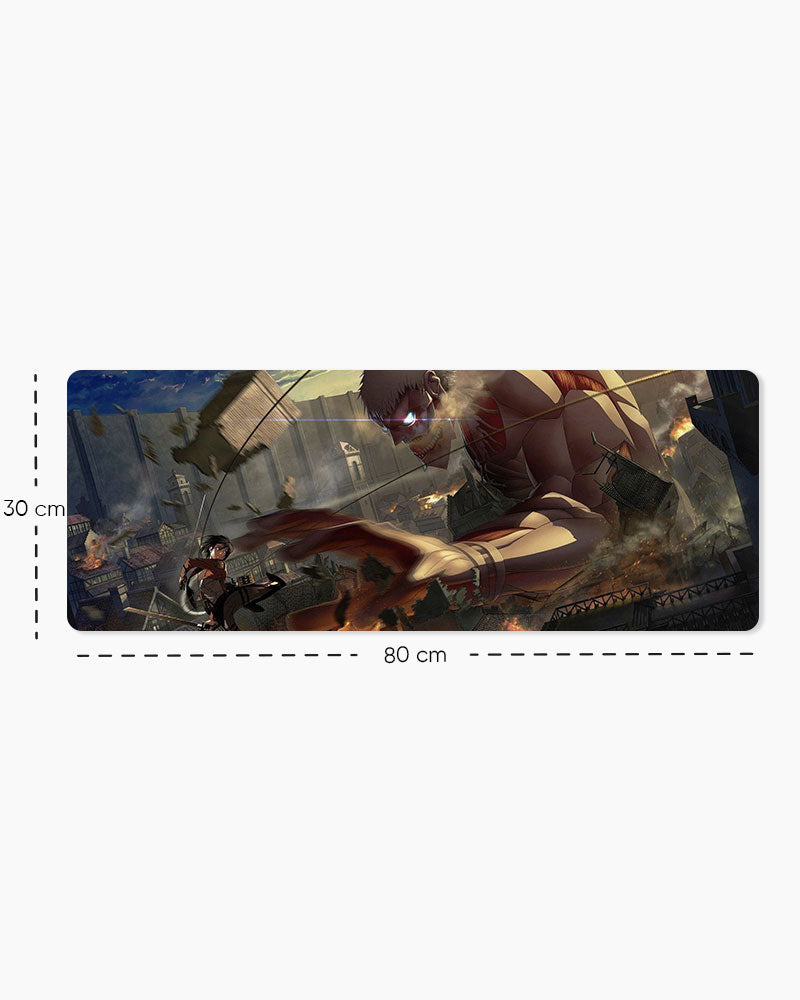 Armored Titan vs Mikasa Ackerman Gaming Desk Mat, Large size shown: 80 × 30 cm