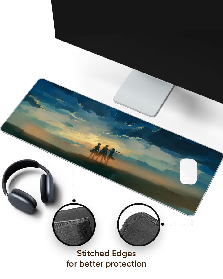 Eren, Mikasa & Armin Gaming Desk Mat with stitched edges (EdgeGuard)