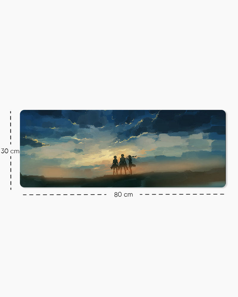 Eren, Mikasa & Armin Gaming Desk Mat, Large size shown: 80 × 30 cm