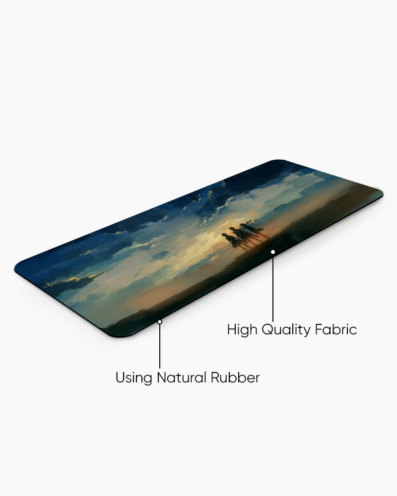 Eren, Mikasa & Armin Gaming Desk Mat, angled view
