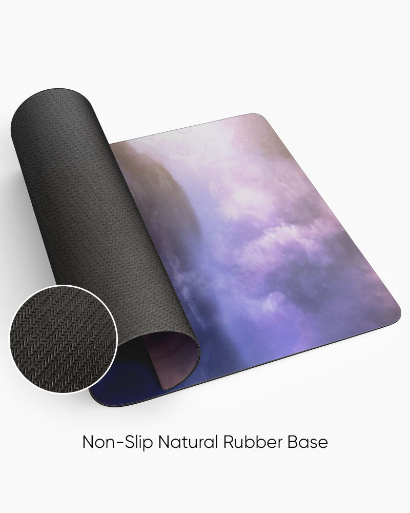 Colossal Titan – Portrait Gaming Desk Mat rolled to show the natural rubber base