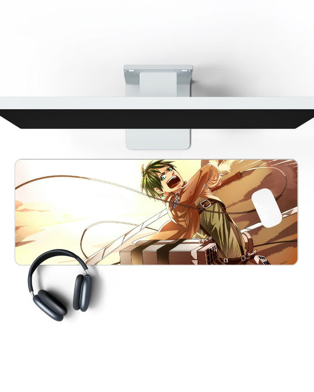 Eren Yeager – ODM Gear Gaming Desk Mat on a desk, top view