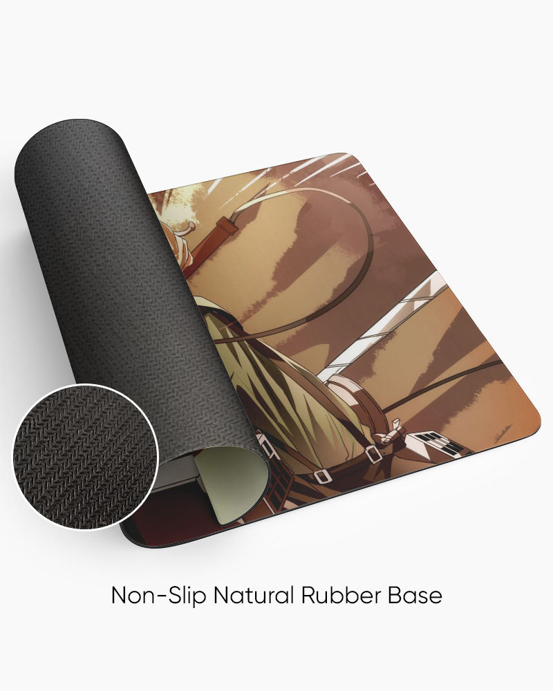 Eren Yeager – ODM Gear Gaming Desk Mat rolled to show the natural rubber base