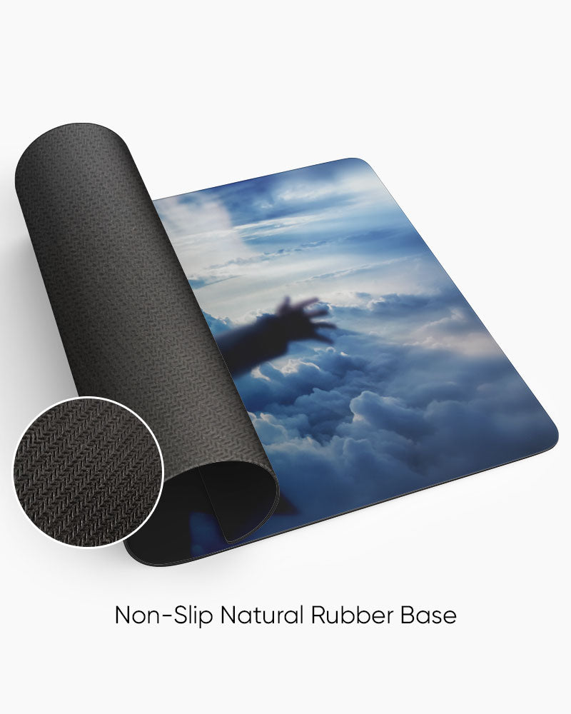 Eren Yeager – Freedom Gaming Desk Mat rolled to show the natural rubber base