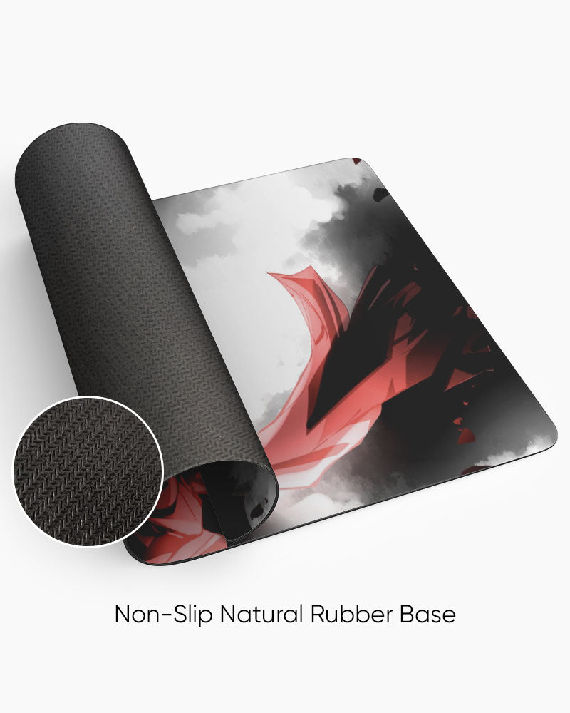 Mikasa Ackerman – Monochrome Gaming Desk Mat rolled to show the natural rubber base