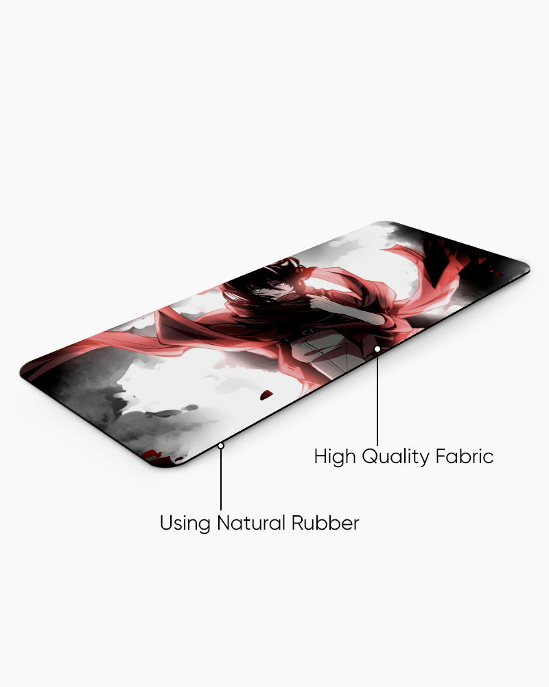 Mikasa Ackerman – Monochrome Gaming Desk Mat, angled view