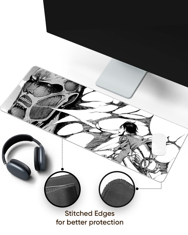 Eren Yeager vs Colossal Titan – Manga Gaming Desk Mat with stitched edges (EdgeGuard)