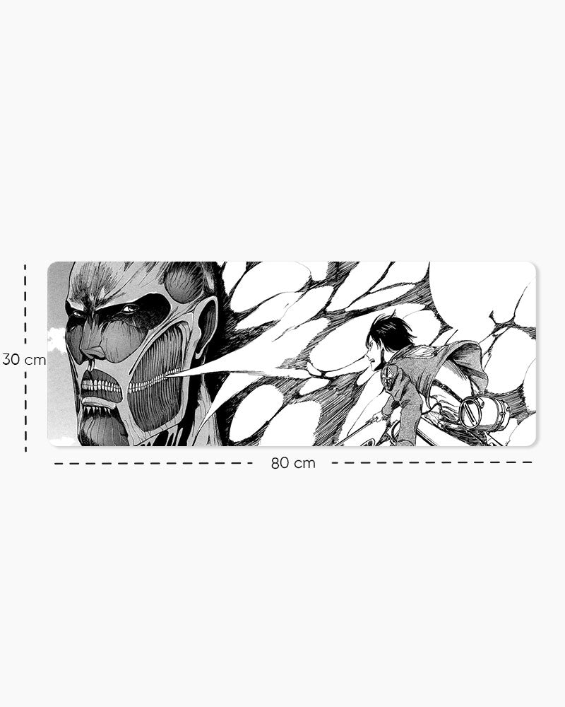 Eren Yeager vs Colossal Titan – Manga Gaming Desk Mat, Large size shown: 80 × 30 cm