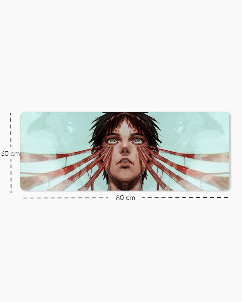 Eren Yeager – Titan Shift Gaming Desk Mat, Large size shown: 80 × 30 cm