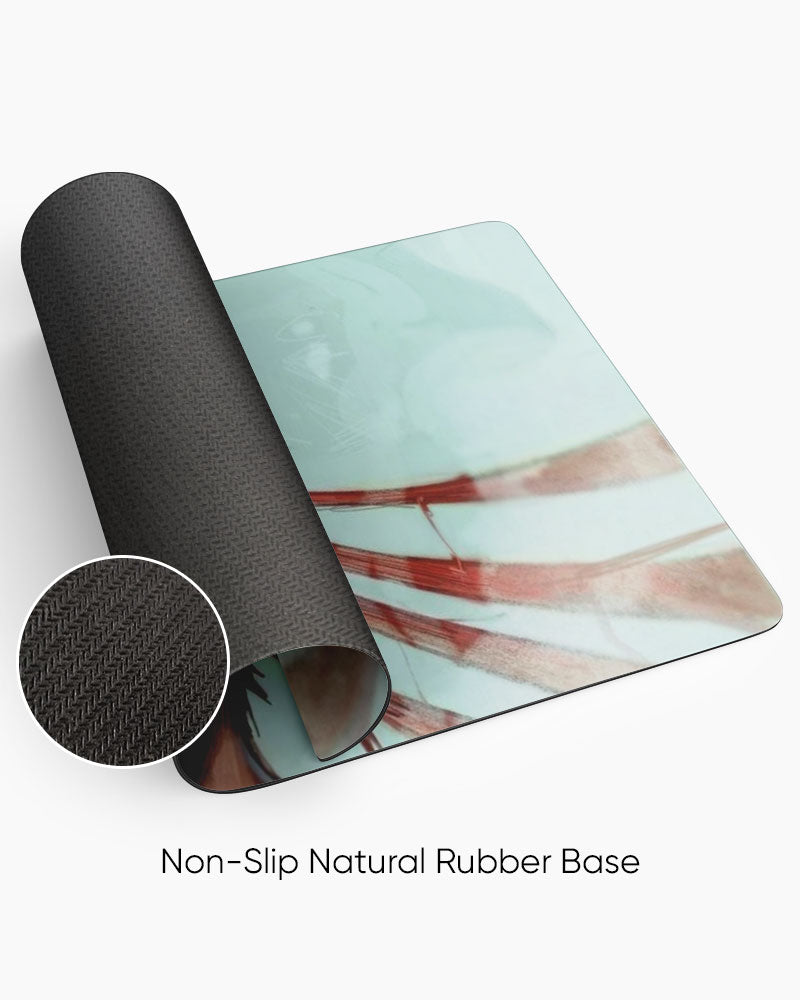 Eren Yeager – Titan Shift Gaming Desk Mat rolled to show the natural rubber base