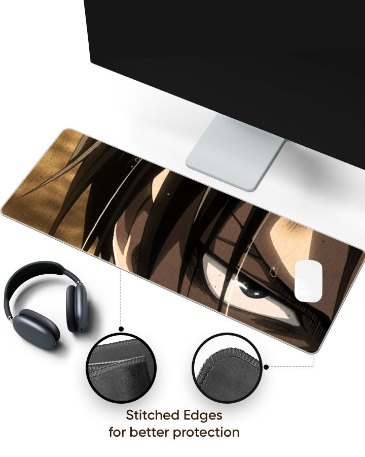 Eren Yeager – Close-Up Gaming Desk Mat with stitched edges (EdgeGuard)