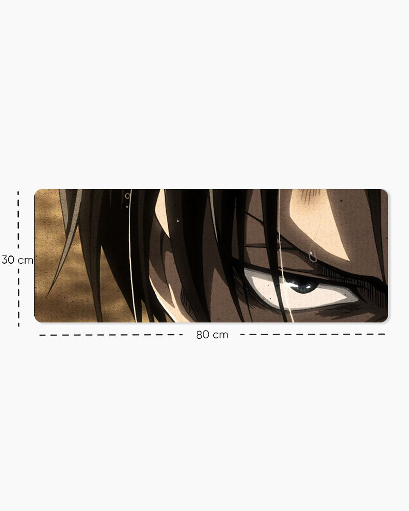 Eren Yeager – Close-Up Gaming Desk Mat, Large size shown: 80 × 30 cm