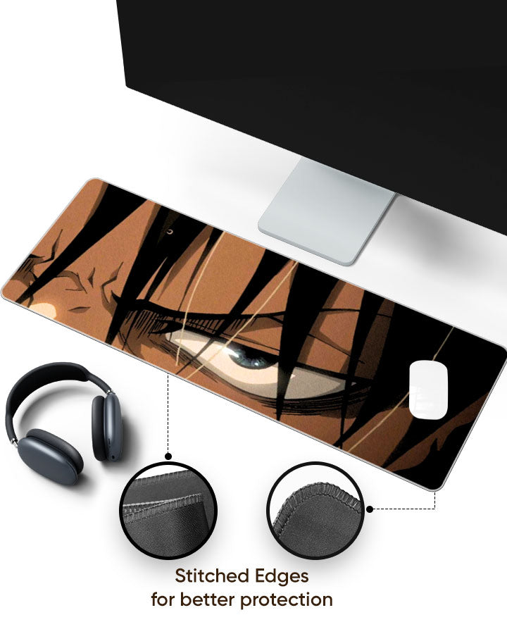 Eren Yeager – Glare Gaming Desk Mat with stitched edges (EdgeGuard)