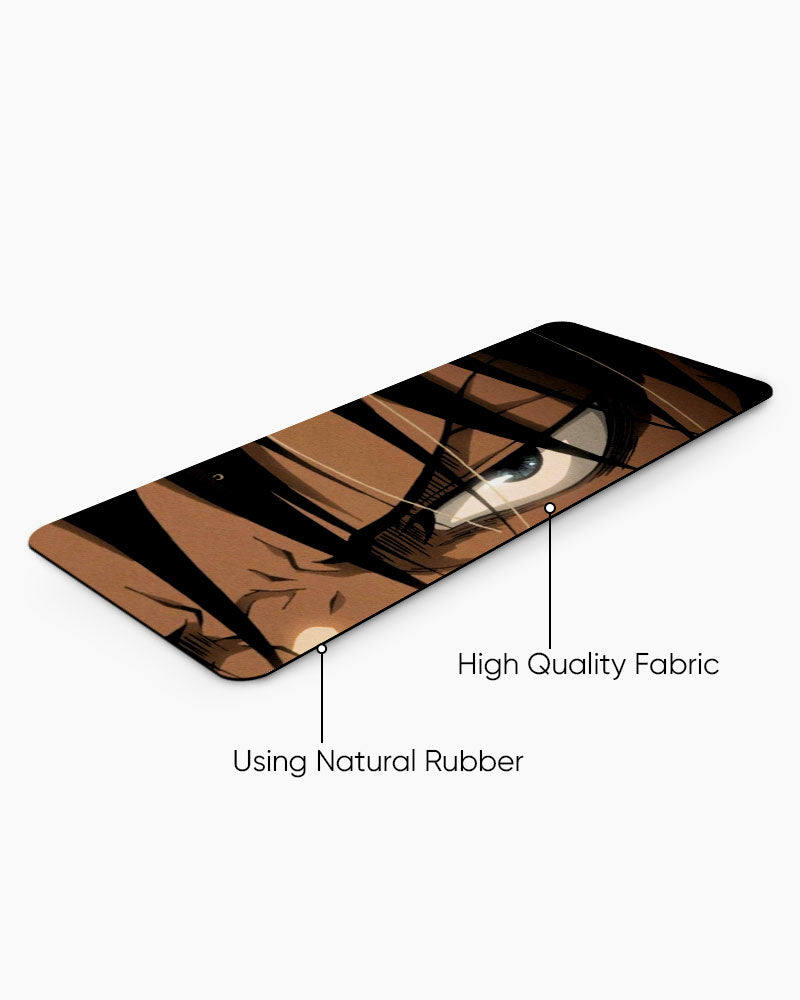 Eren Yeager – Glare Gaming Desk Mat, angled view