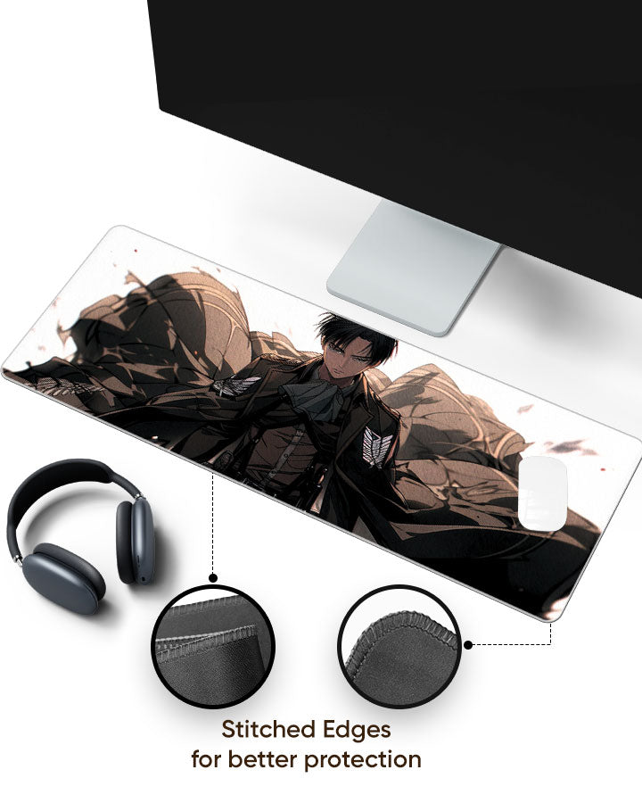 Levi Ackerman Gaming Desk Mat with stitched edges (EdgeGuard)