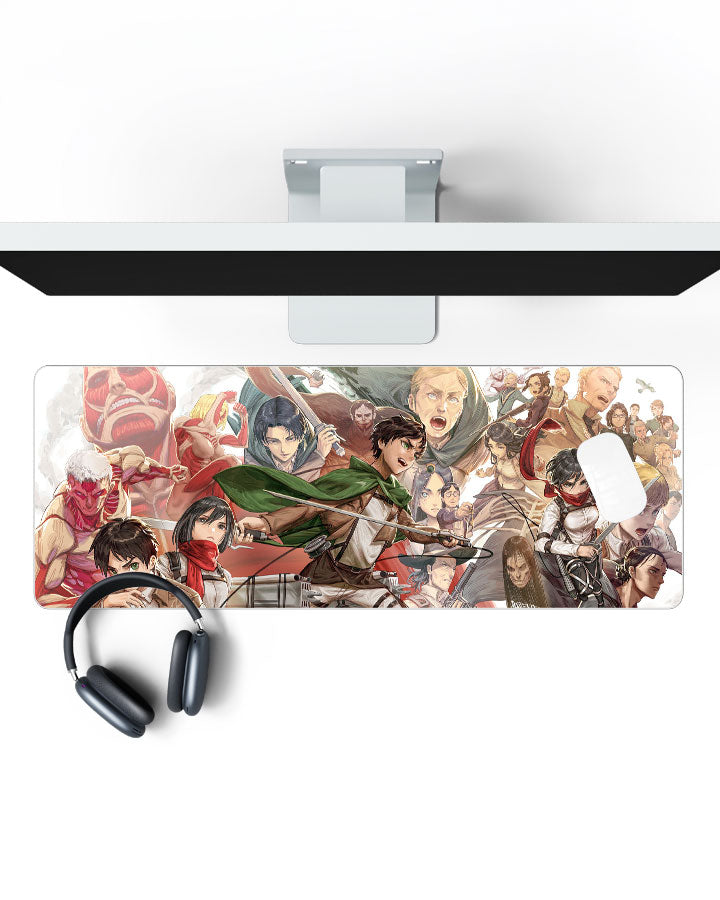 Attack on Titan – All Characters Gaming Desk Mat on a desk, top view