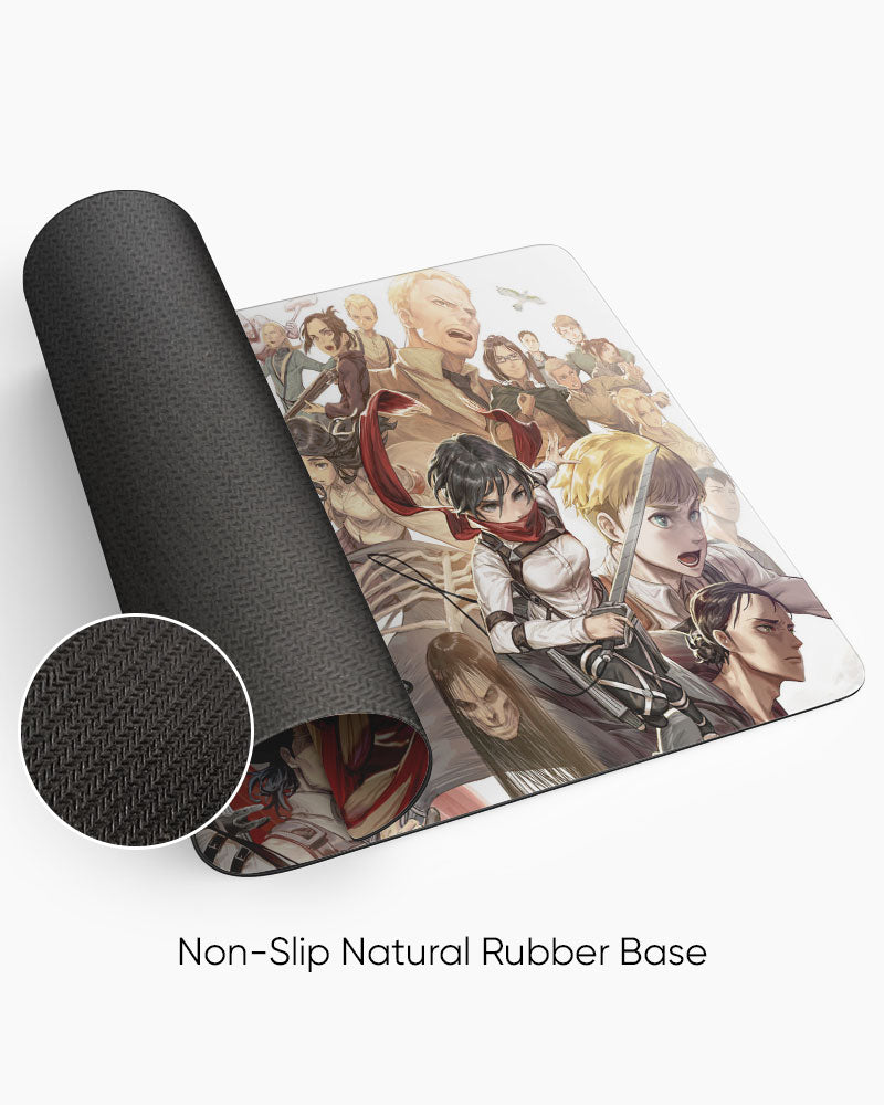 Attack on Titan – All Characters Gaming Desk Mat rolled to show the natural rubber base