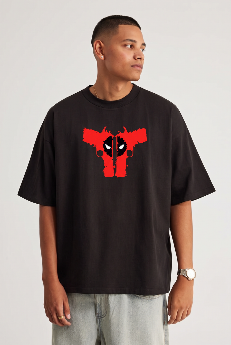 Deadpool – Twin Pistols Oversized T-Shirt – Black – image 1