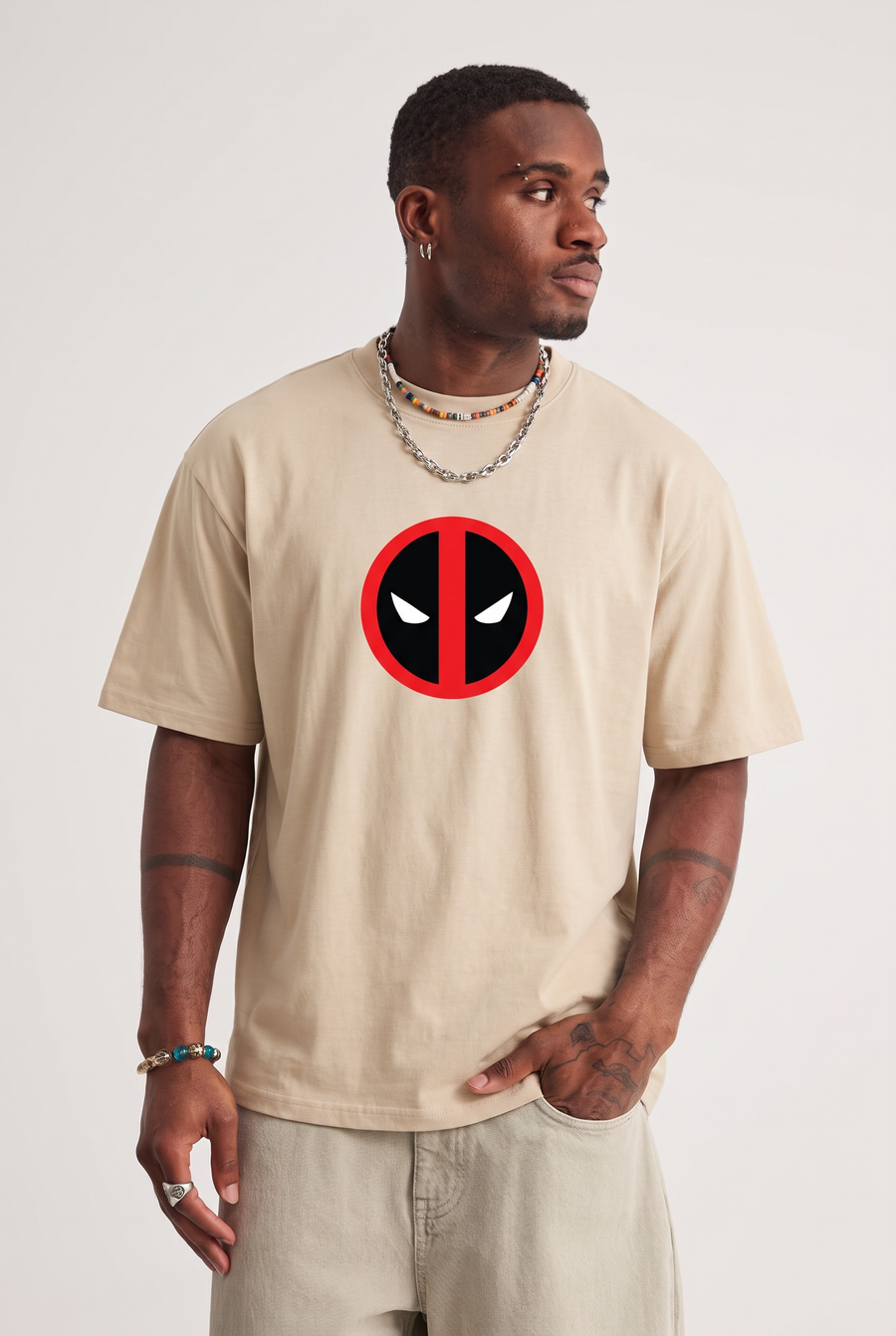 Deadpool – Snow Angel Beige Oversized T-Shirt – image 1