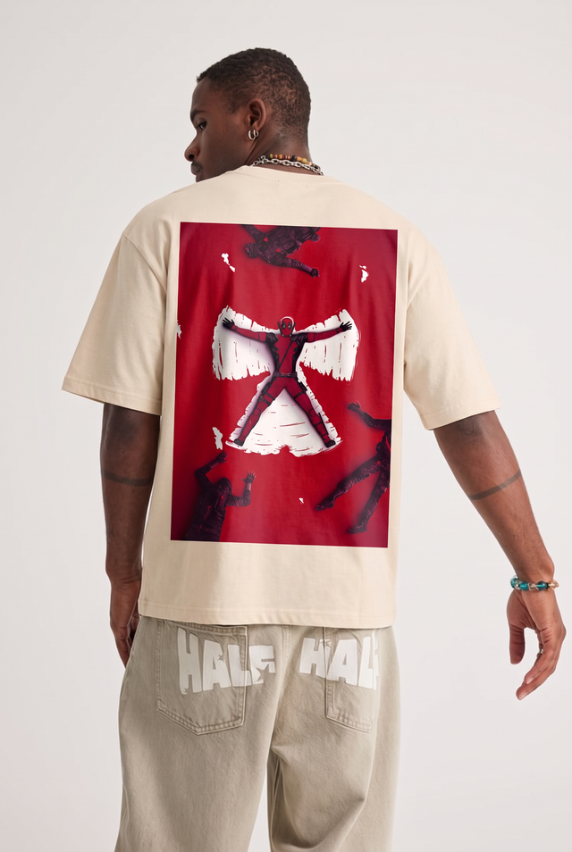 Deadpool – Snow Angel Beige Oversized T-Shirt – image 3