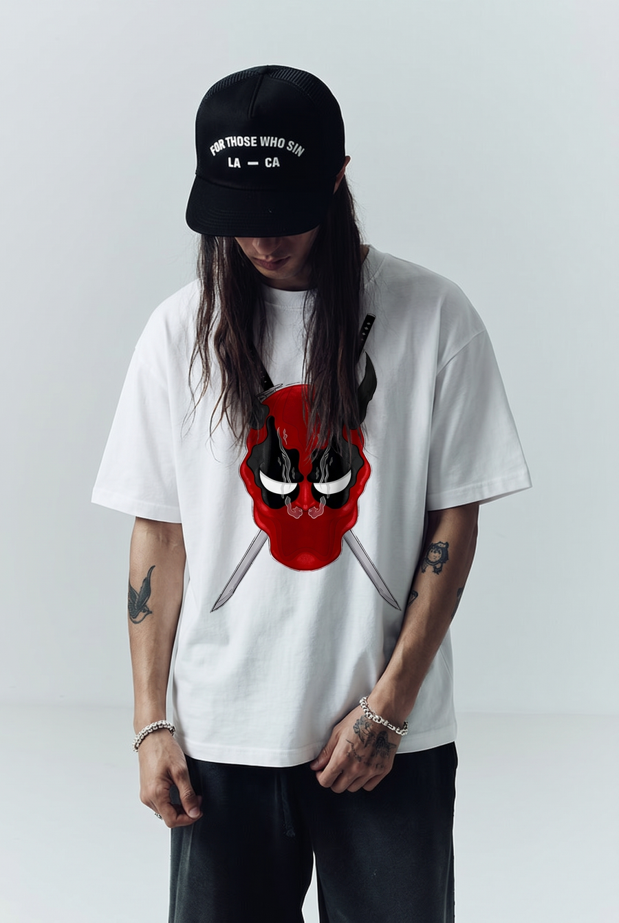 Deadpool – Katana Mask White Oversized T-Shirt – image 1