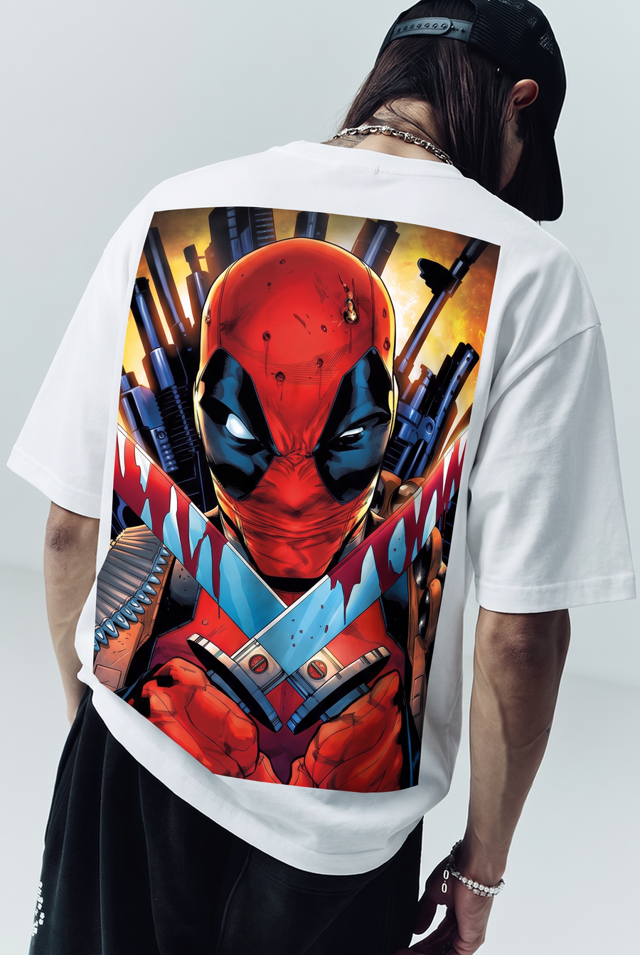 Deadpool – Katana Mask White Oversized T-Shirt – image 3