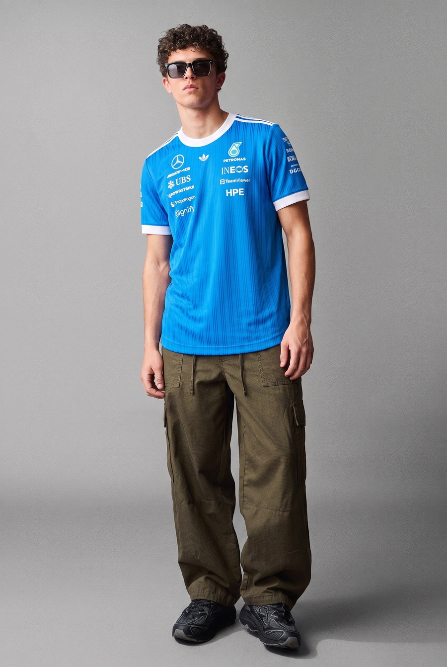 Mercedes AMG Petronas adidas Originals Blue Wonder Silverstone Special Edition Team Oversized T-Shirt