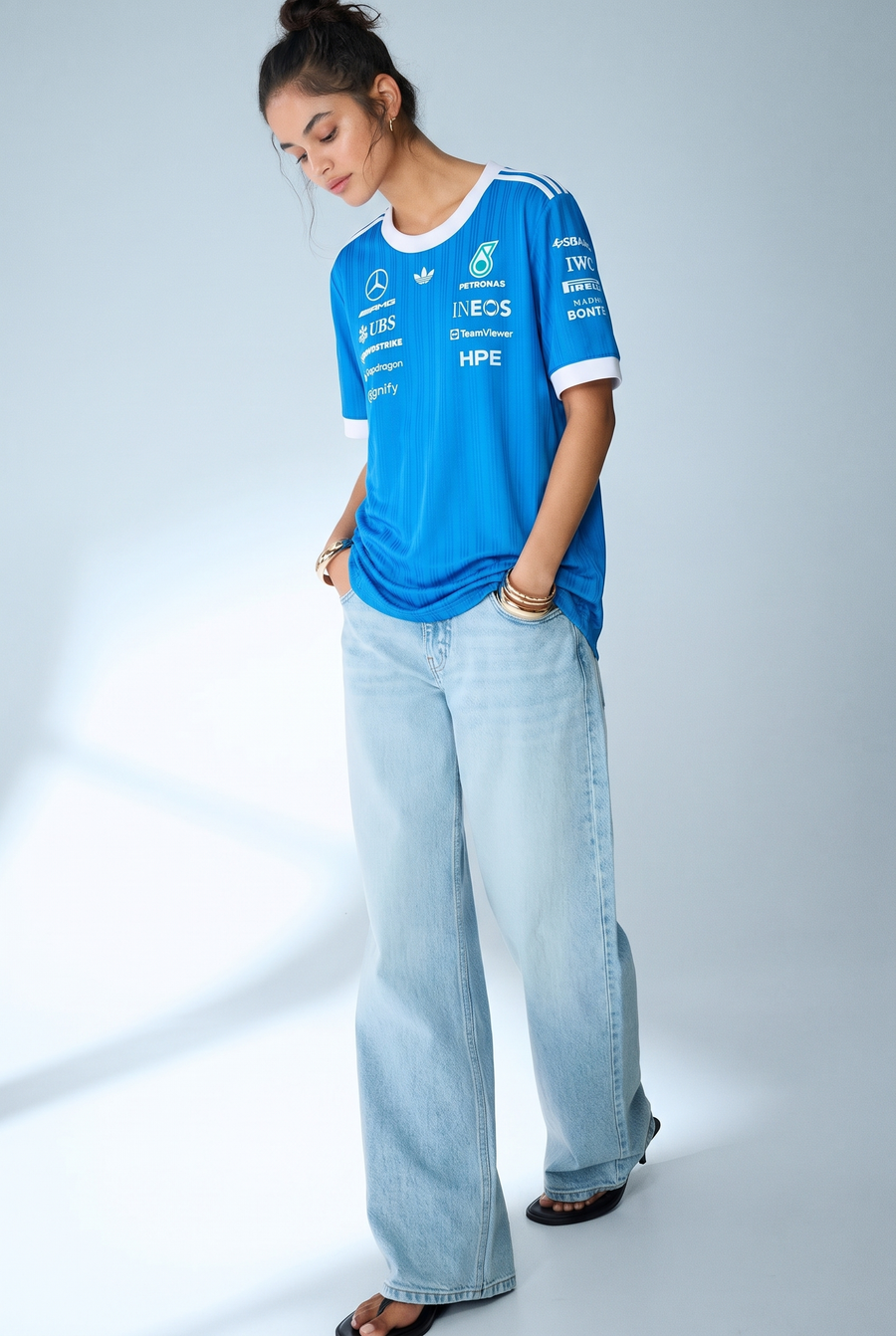 Mercedes AMG Petronas adidas Originals Blue Wonder Silverstone Special Edition Team Oversized T-Shirt
